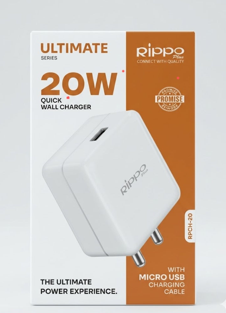 Rippo 20W Type C Mobile Charger Adapter, Fast Charging for Android, iPhone 14/13,13/12/11/X & Pro, Max Series & Other Type C Enabled Devices, PD Technology, BIS Certified (Raap M20, White)