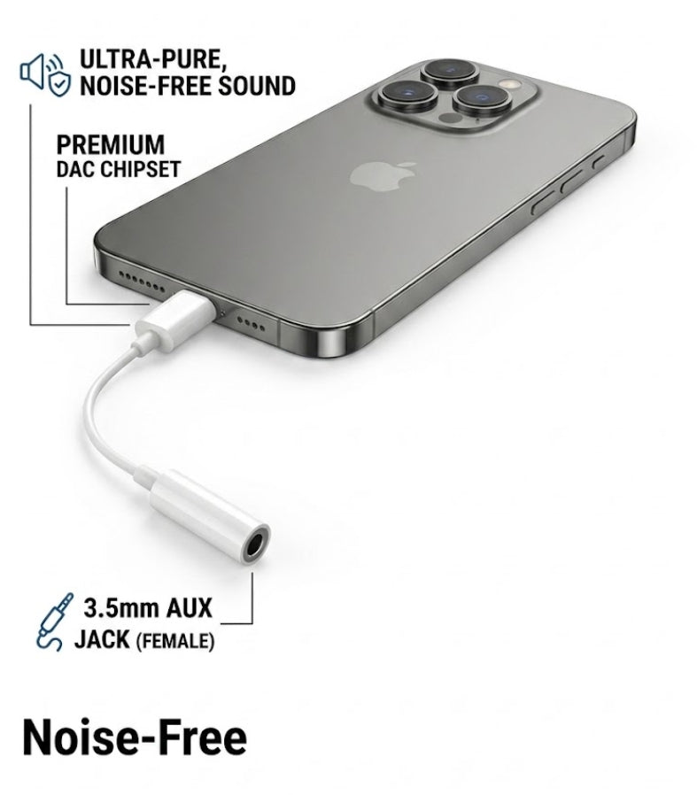 Lightning to 3.5mm Audio Earphones Jack Adapter | AUX Cable, Port Converter for iPhone 17, 16, 15, 14, 13, 12, 11, X, XS, 8, 7, 6S, SE, iPod, iPad | Headphone & Car Stereo Connector | White (AOTG)